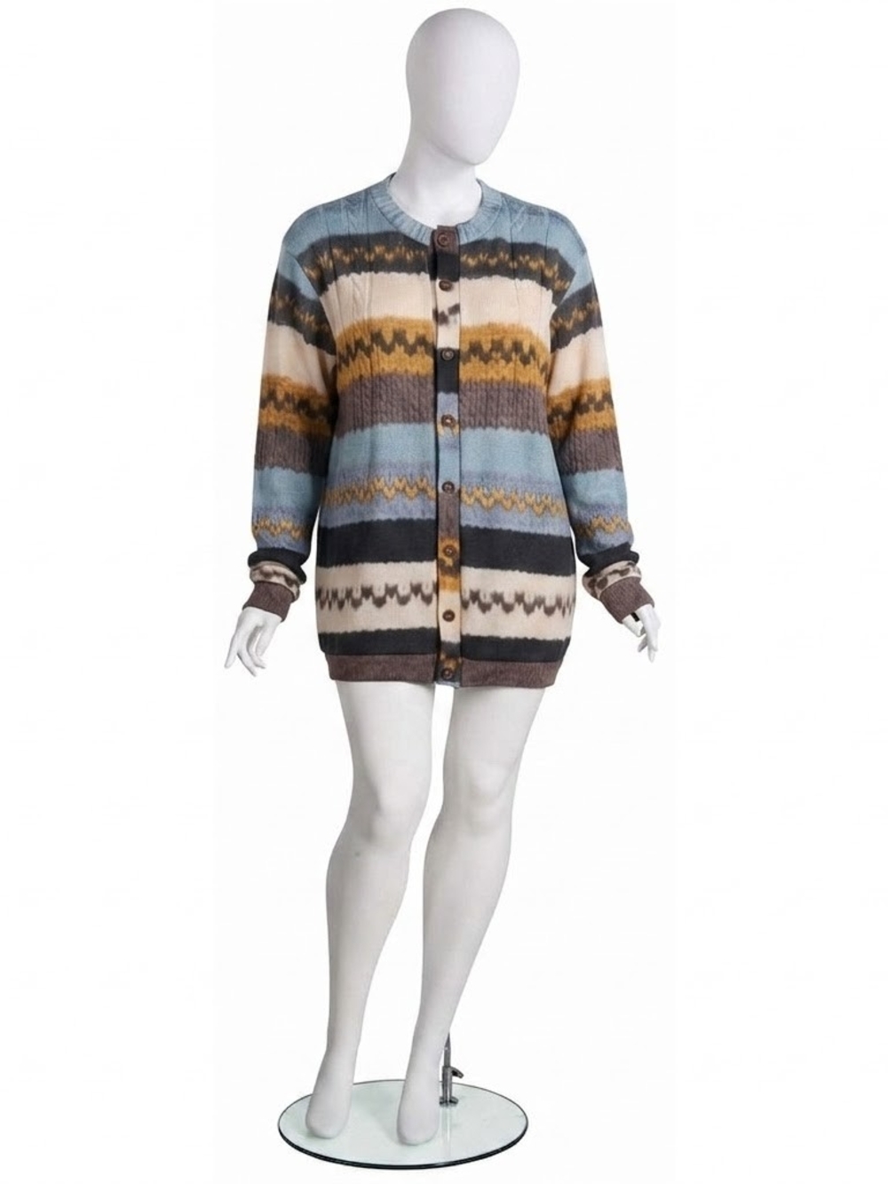 Fair Isle Print Button-Front Cardigan Top – Southwestern / Boho Stripe